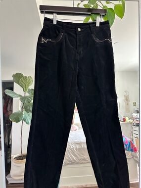 Ying Feng Black Straight-Leg Pants with Studded Pockets